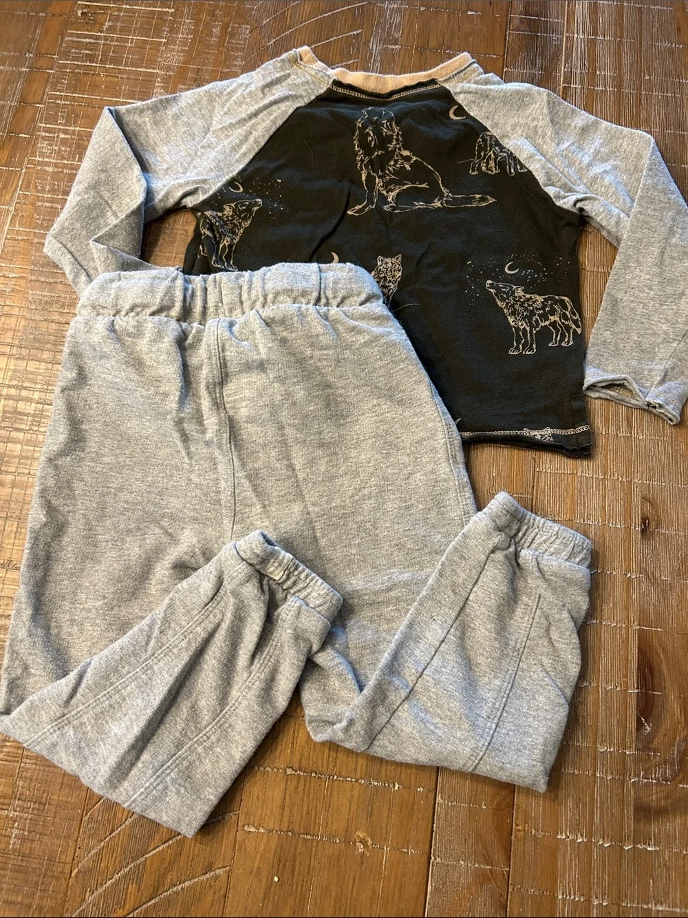 Burt's Bees Kids Grey Sweatpants Joggers Set with Black Wolf Tee